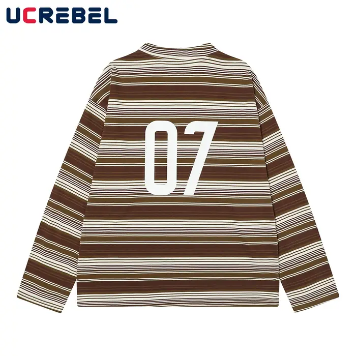 T-shirt à manches longues et col en V rayé pour hommes