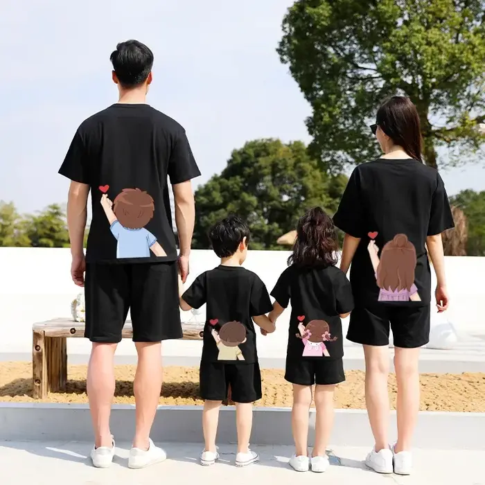T-shirt en coton imprimé dessin animé pour mère et fille