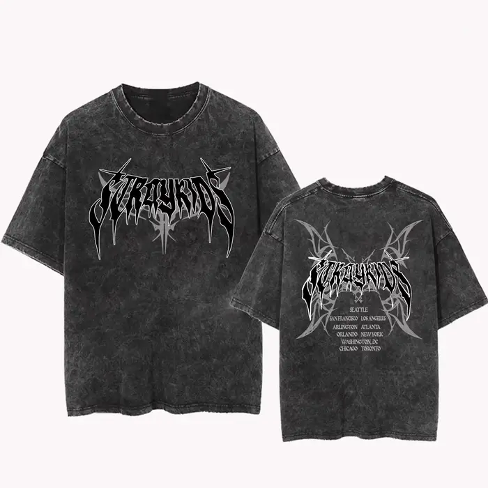 T-shirt unisexe Stray Kids Dominate World Tour, style vintage, col rond, manches courtes, en coton, 