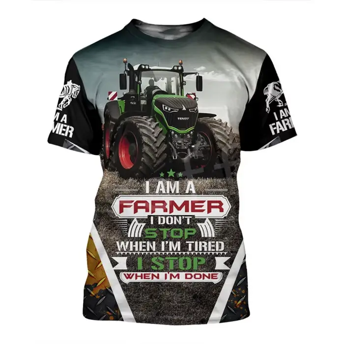 T-shirt à manches courtes imprimé tracteur 3D pour hommes