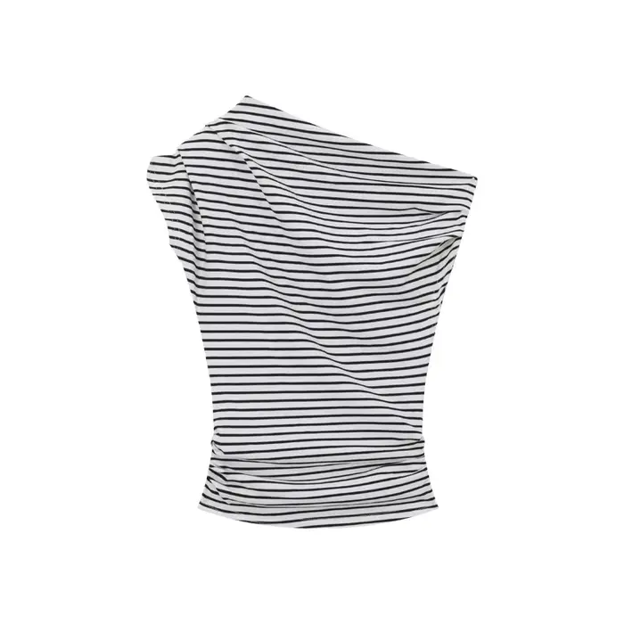 Slim Fit rayé épaule inclinée T-Shirts femmes été Chic taille cintrée en plein air Bared coréen Sle