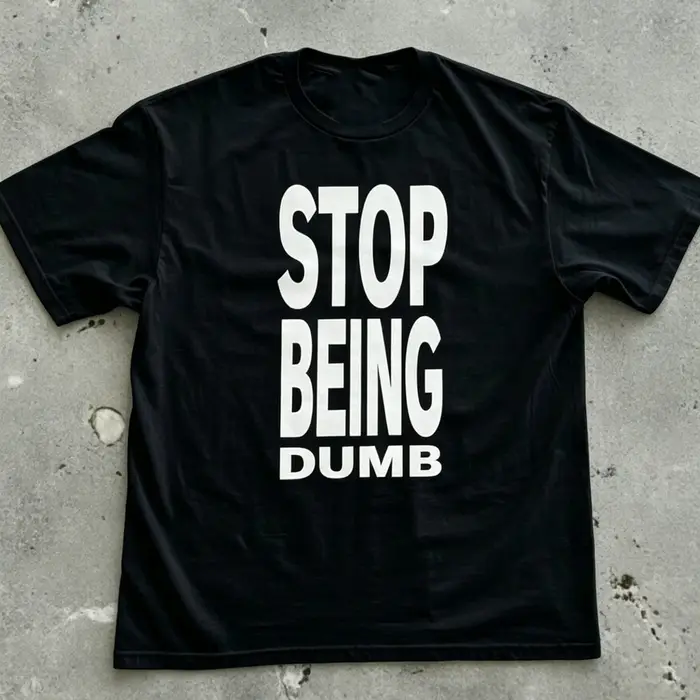 T-shirt pour homme en tissu mélangé avec imprimé 'STOP BEING DUMB', vêtements décontractés pour homm