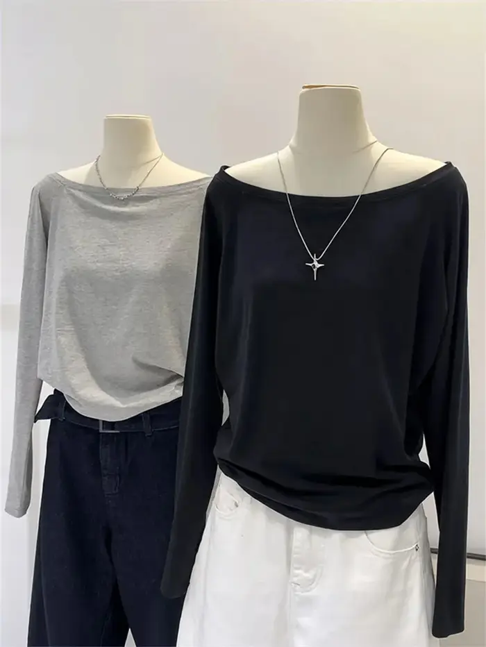 T-shirt oversize à épaules dénudées et manches longues pour femme