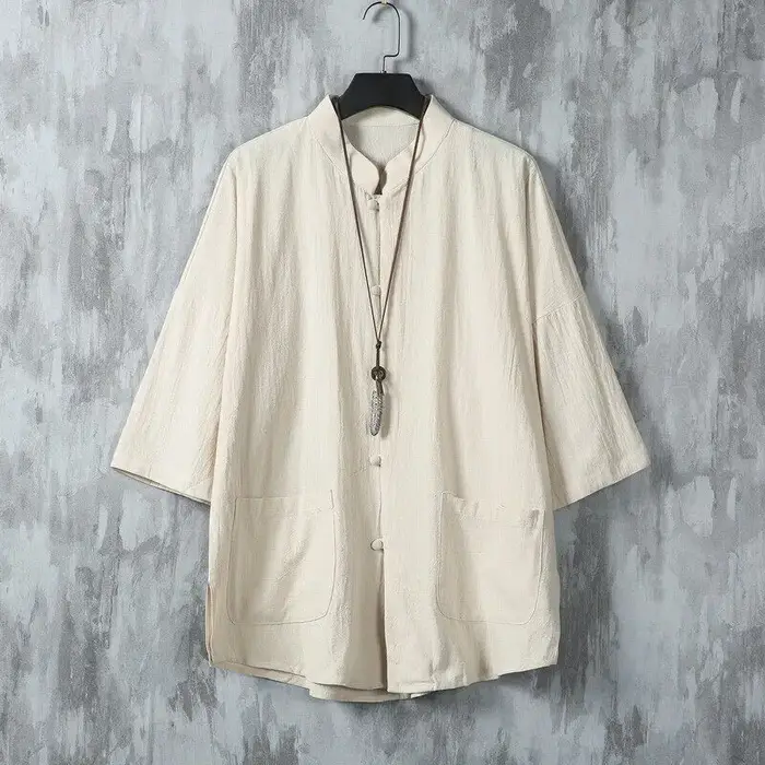 Chemise à col mandarin unie légère pour homme