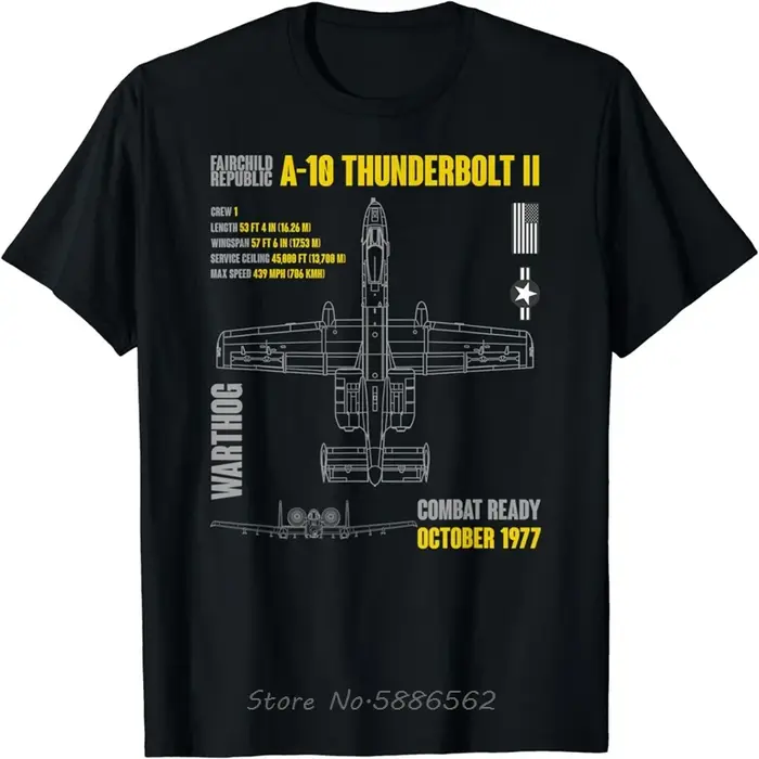 Avion militaire A-10 Thunderbolt II Warthog USAF T-Shirt unisexe coton