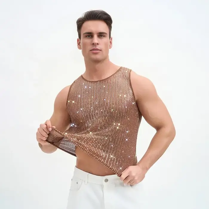 Débardeur scintillant pour homme avec strass
