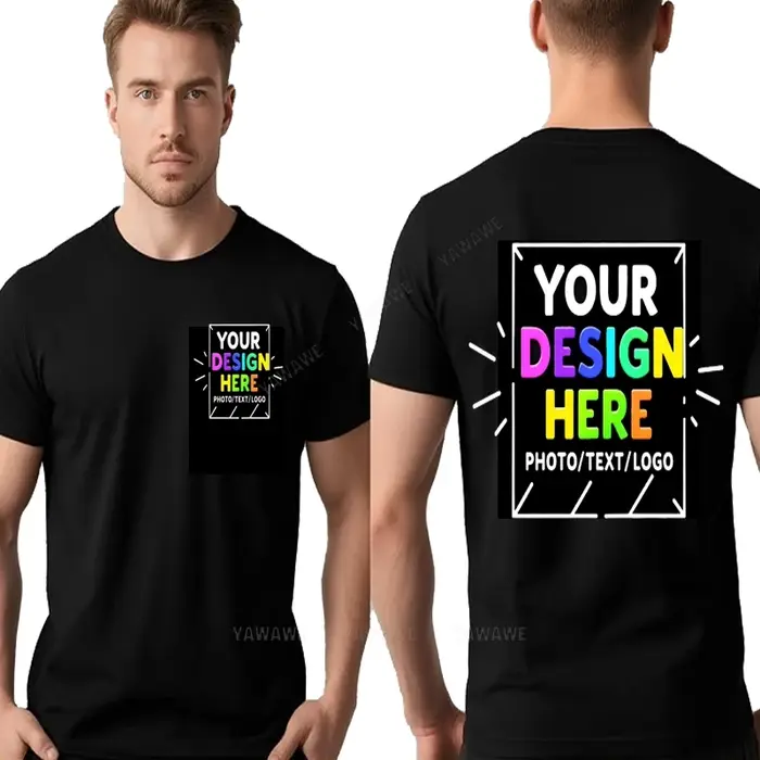 T-Shirt homme personnalisé votre propre texte ici noir coton haut col rond t-shirts mode d'été