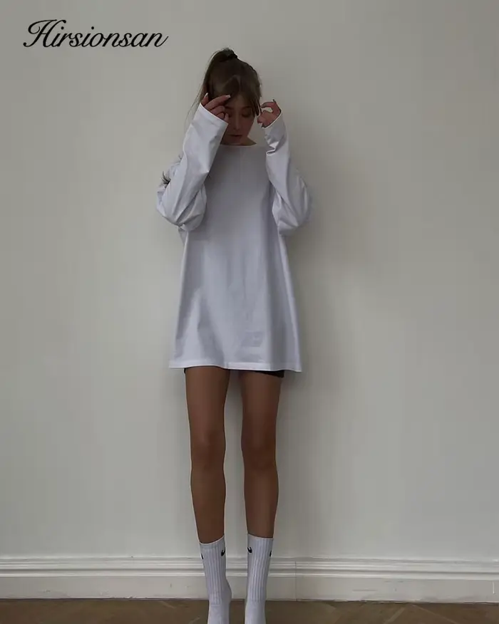 Hirsionsan-T-shirt basique à col rond pour femme, 100% coton, pull respirant, t-shirts personnalisés