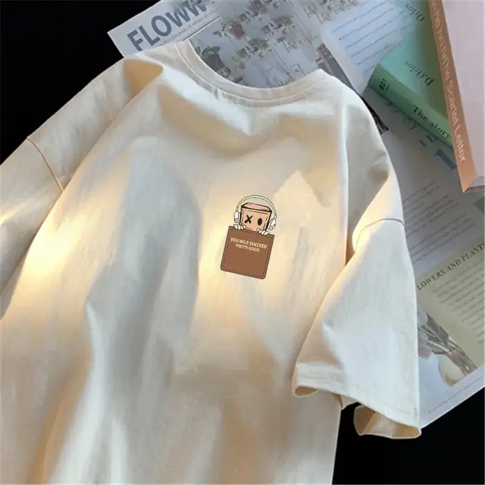 T-shirt en coton imprimé pour homme, style vintage américain, design simple, coupe ample, manches co