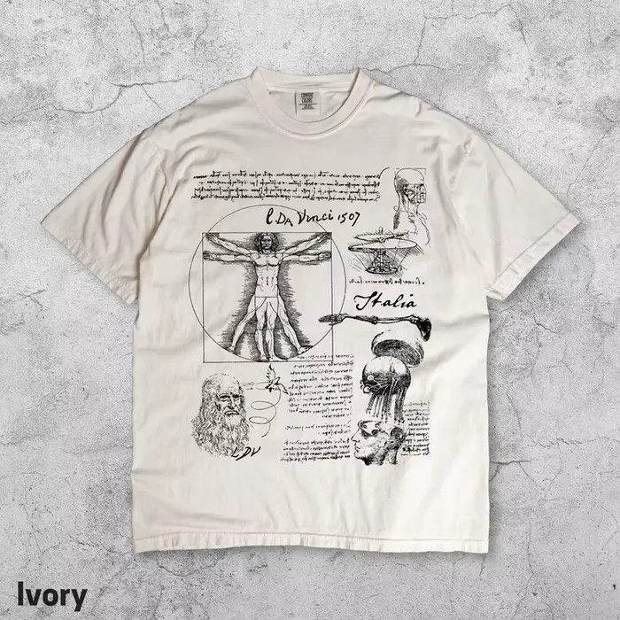 Da Vinci Vitruve homme Vintage T-shirt croquis anatomique Art Vintage italien Renaissance peinture i
