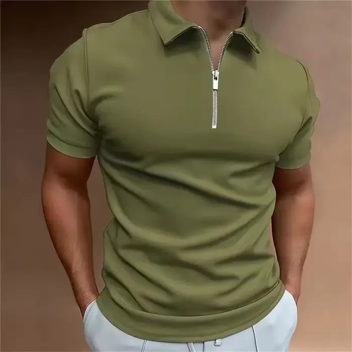 Mode hommes couleur unie fermetures éclair Polos T-Shirts été à manches courtes rue mâle noir POLO t-shirt 6XL grande taille décontracté hauts