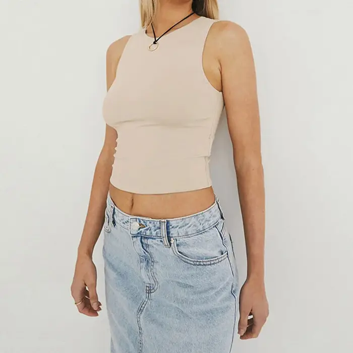 Sleeveless Tight Bottomed Shirt With Round Neck Racerback Top