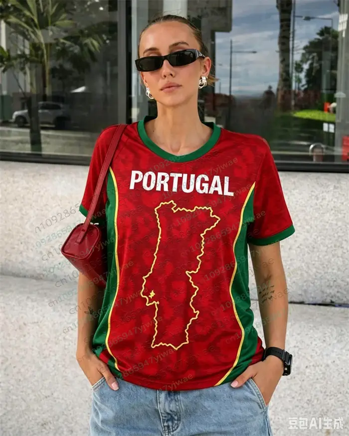 Maillot de football du Portugal rouge, t-shirt pour supporters, mode décontractée, streetwear, haut 