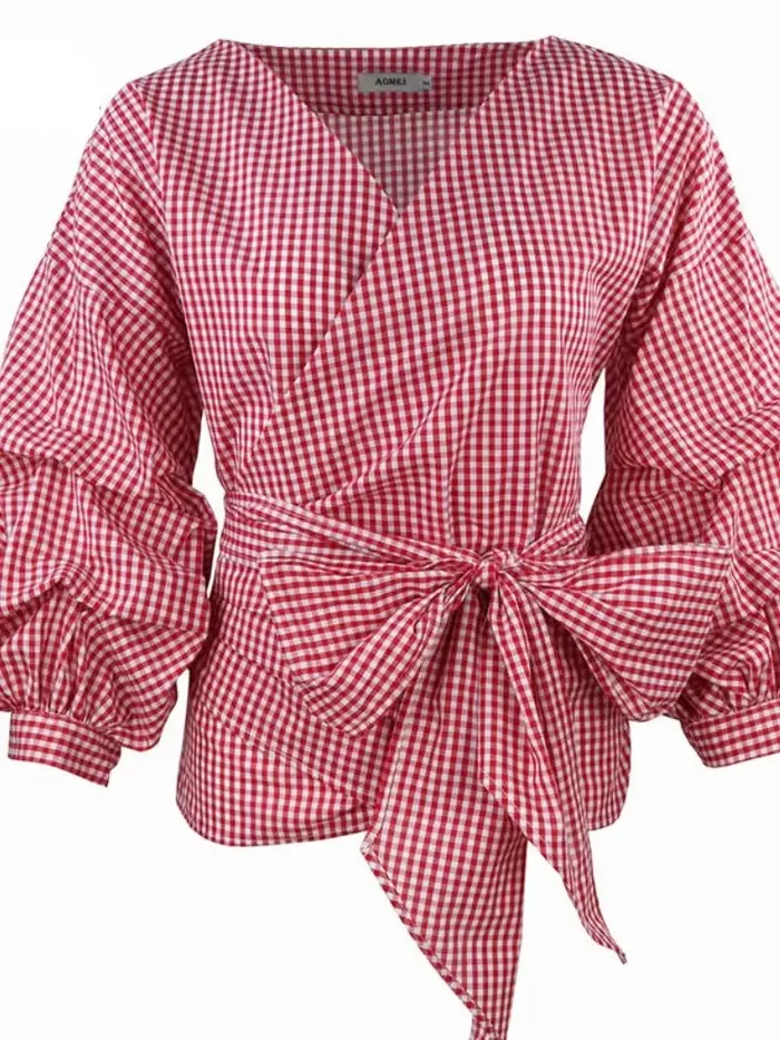 Femmes chemisier jaune Peplum hauts avec ceinture de taille noeud papillon manches bouffantes col en V dame chemises d'été vêtements féminins Blusas africain nouveau