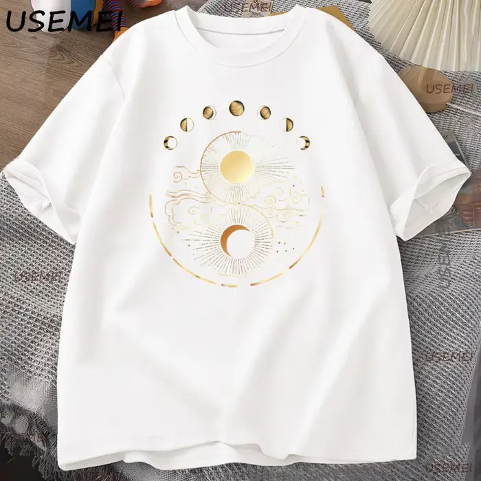 Lune mystique et soleil T-Shirt hommes femmes Boho Vintage