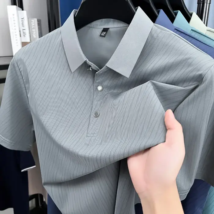 BROWON 2026 – Nouveaux Polos d'été de Luxe pour Homme à Manches Courtes en Soie Glacée, Col Imprimé,