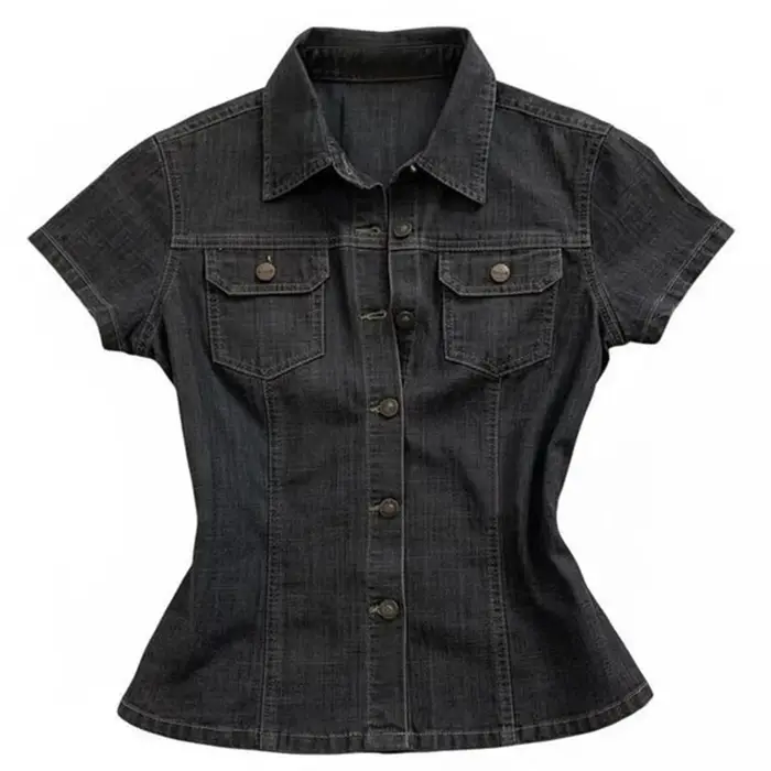 Chemise en jean gris pour femme, manches courtes, style rétro Y2K années 90, coupe ample, boutonnée,