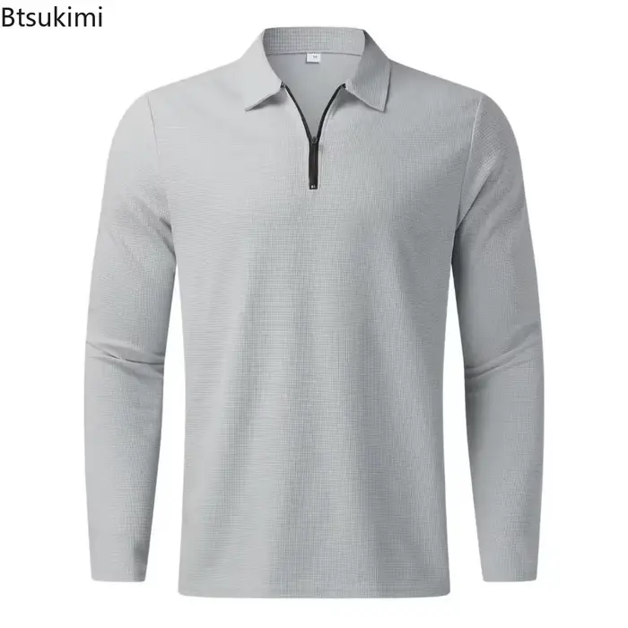 Nouveaux Polos Homme Tendance en Tissu Gaufré Confortable et Respirant – Hauts Décontractés à Manches Longues