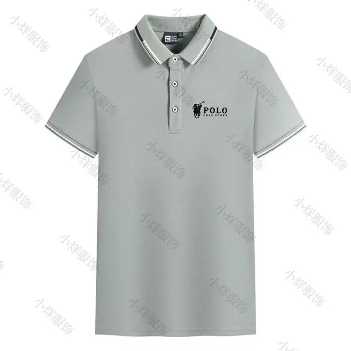 Polo pour homme à col rayé, logo cheval classique, manches courtes, décontracté, respirant, noir, po