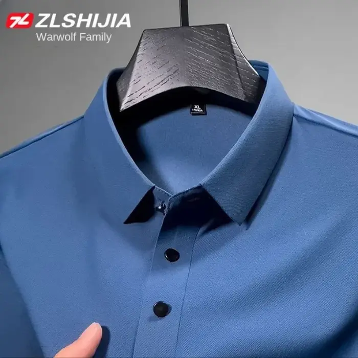 Vêtements de luxe coréens Harajuku mode classique angleterre mince solide polos pour hommes été affaires glace soie Polo t-shirt homme