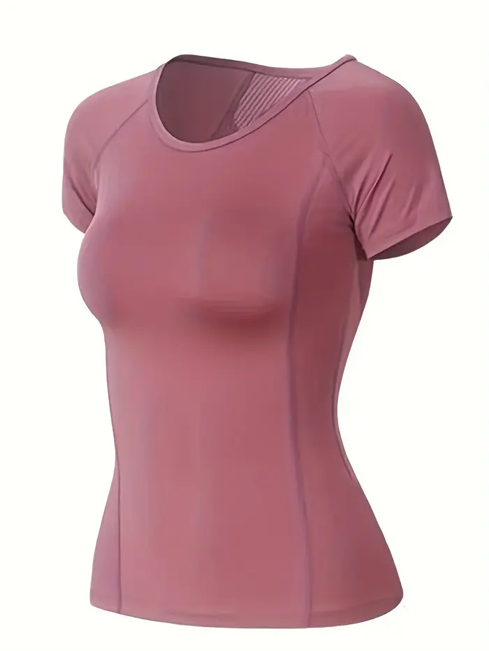 T-shirt de sport pour femmes, respirant, sexy, dos élégant, tissu à séchage rapide, haut de yoga à manches courtes pour l'entraînement à la course