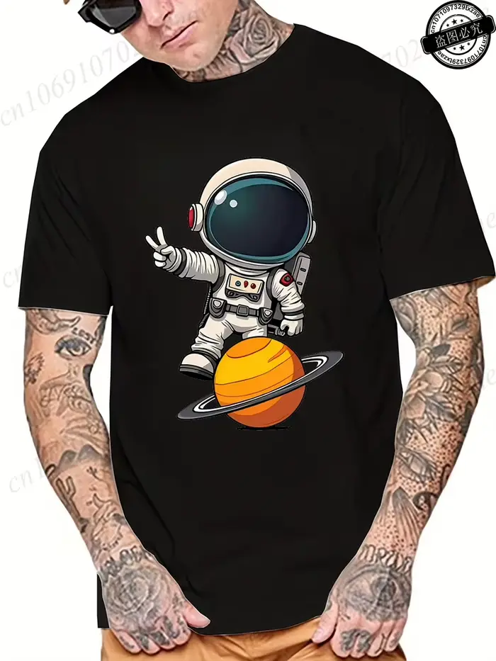 T-shirt avec imprimé astronaute pour homme, tee-shirt décontracté à manches courtes pour l'été s S