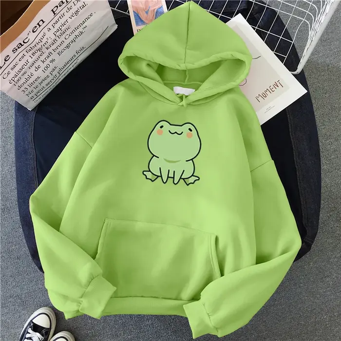 Sweat-shirt grenouille, vêtements de dessin animé, Harajuku, manches longues, capuche Kawaii pour fi