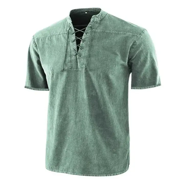 T-Shirt Vintage à Manches Courtes et Col en V pour Homme