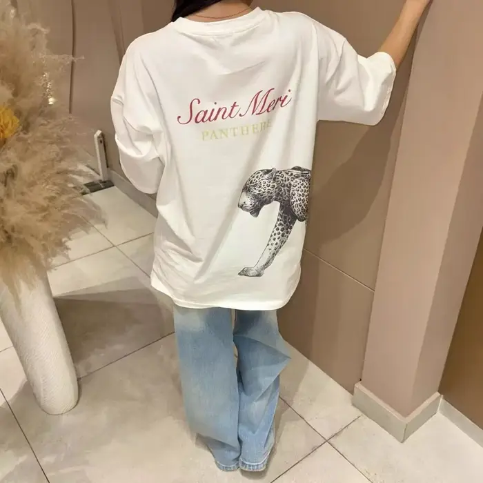 T-shirt ample en coton 100% imprimé panthère française pour femmes