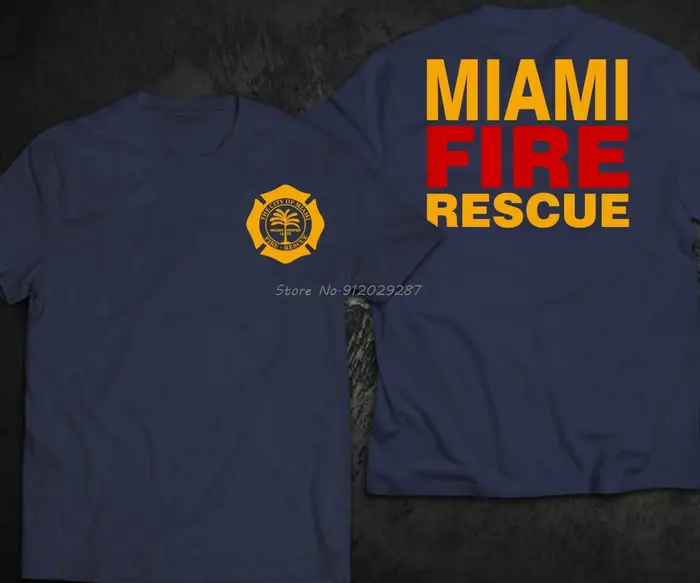 T-Shirt personnalisé pour hommes, Streetwear, en coton, départ de feu de Miami, pompier et de sauvet