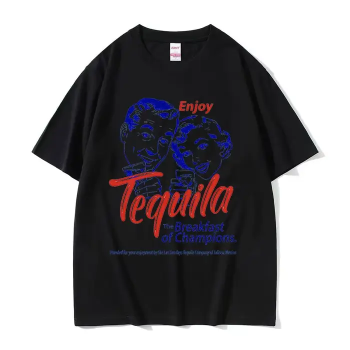 Profitez de Tequila le petit déjeuner des champions drôle Meme t-shirts hommes femmes décontracté mode haute qualité surdimensionné T-shirt streetwear