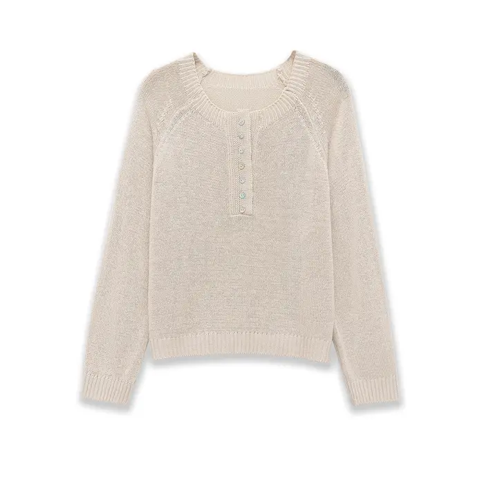 Pull en tricot ample pour femme, col en V, boutonné, manches longues, haut décontracté, mode printem