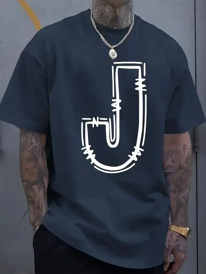 T-shirt décontracté en coton pour hommes avec imprimé de lettre J élégant – Respirant et confortable pour les t-shirts