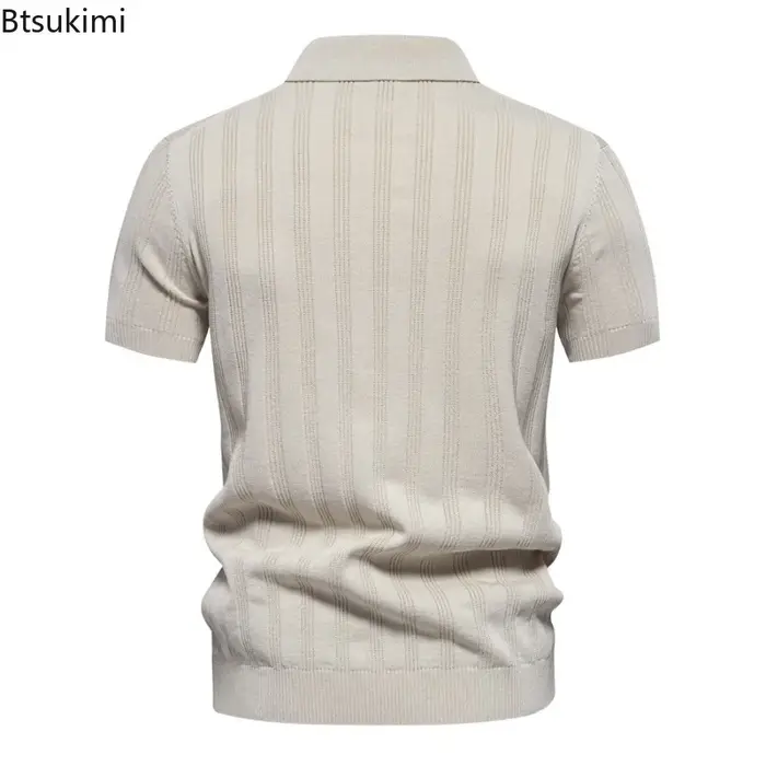 Nouveaux Polos en Maille Côtelée pour Hommes Été 2026 – Chemises Décontractées Haut de Gamme Tendance pour Affaires –
