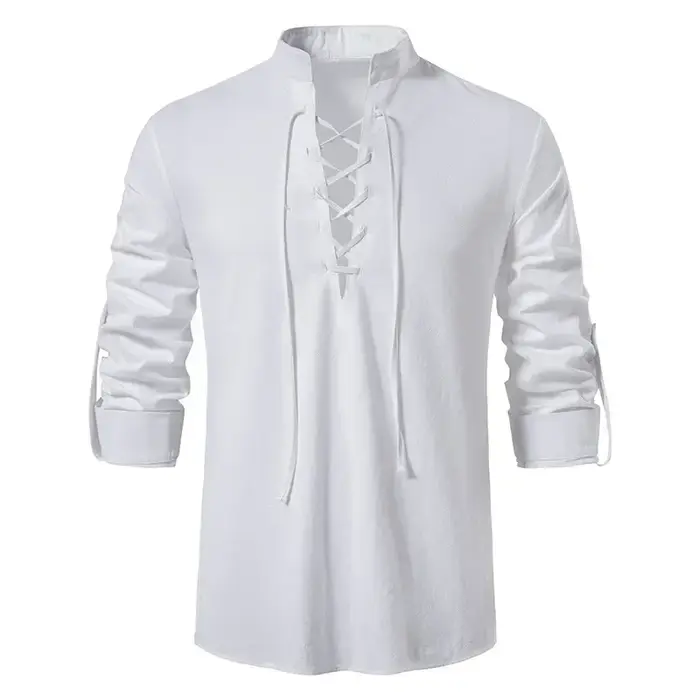 T-shirt en coton et lin à manches longues pour hommes
