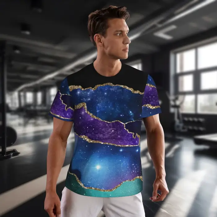 T-shirt imprimé marbre à paillettes dorées pour couple