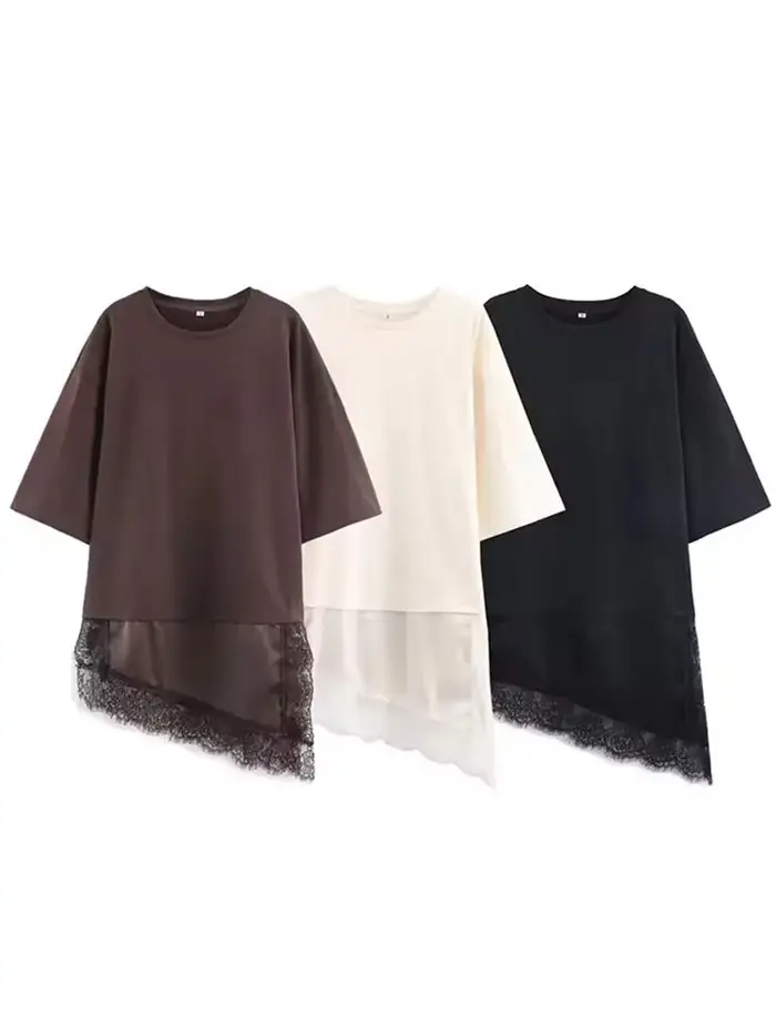 T-shirt asymétrique à col rond et manches courtes pour femme