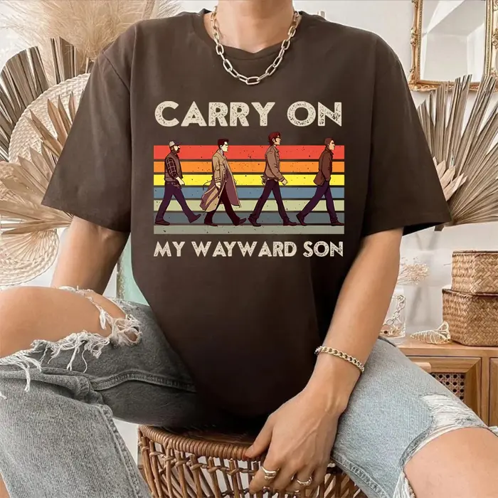 Surnaturel continuer mon fils vers le chemin T-Shirt Vintage Sam et Dean Winchester Brothrs chemise à la mode Abbey Road