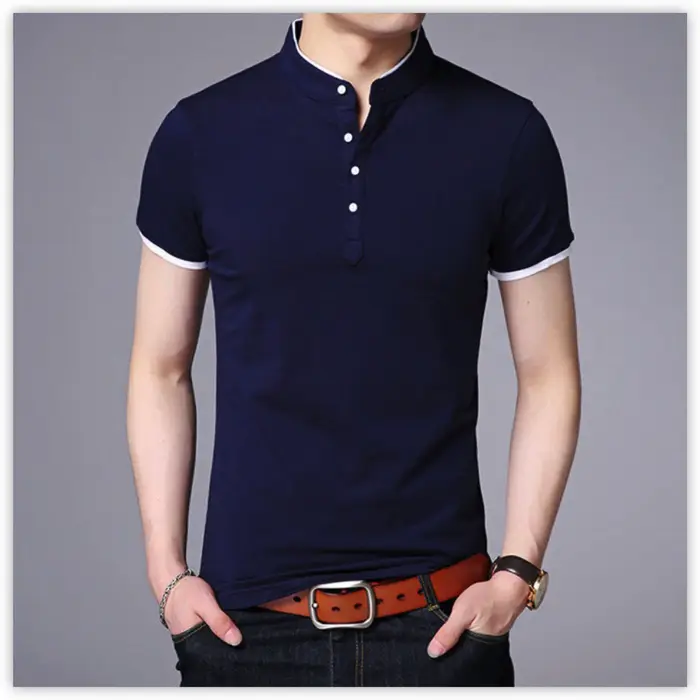 SHiONFA t-shirts en pur coton pour hommes col Mandarin à manches longues chemise confortable simple boutonnage doux supérieur extérieur pour le printemps automne