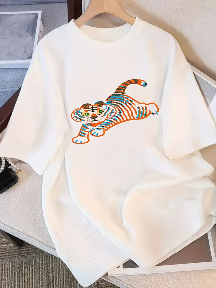 T-shirt graphique Tigre, motif animal amusant, esthétique rétro, streetwear Harajuku, haut décontrac