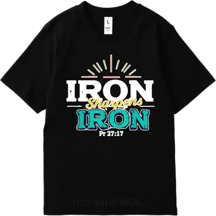 T-shirt unisexe à col rond pour homme, élégant, minimaliste, avec inscription « Iron Sharpens Iron P