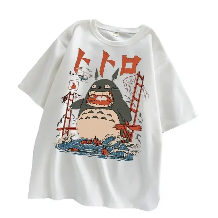 Hayao Miyazaki Anime série Totoro imprimé hommes et femmes décontracté col rond manches courtes Harajuku