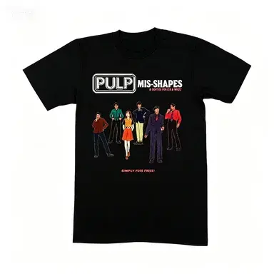 T-shirt graphique vintage Pulp Mis-Shapes, style rétro rock britannique, en coton décontracté pour l