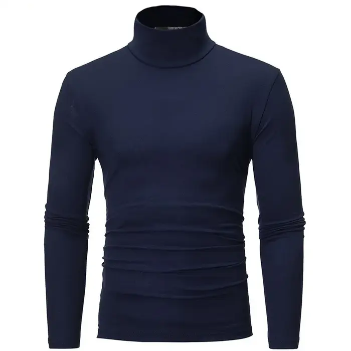 1/2 pièces automne hiver hommes col haut T-shirt coupe ajustée mode haute élastique à manches longue