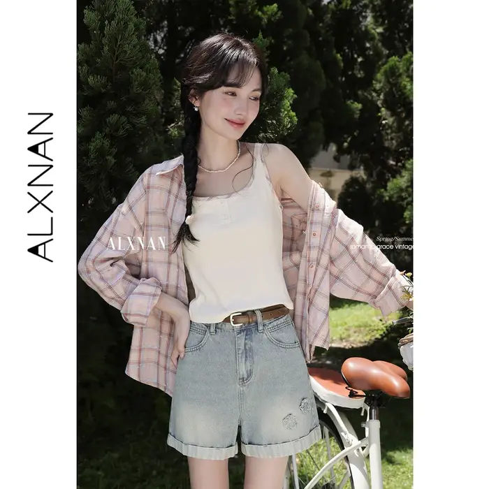 ALXNAN Débardeurs Femme Blanc Cassé Élégant Coupe Ajustée Camisole Été 2026 Décontracté Vacances Plage Sans Manches