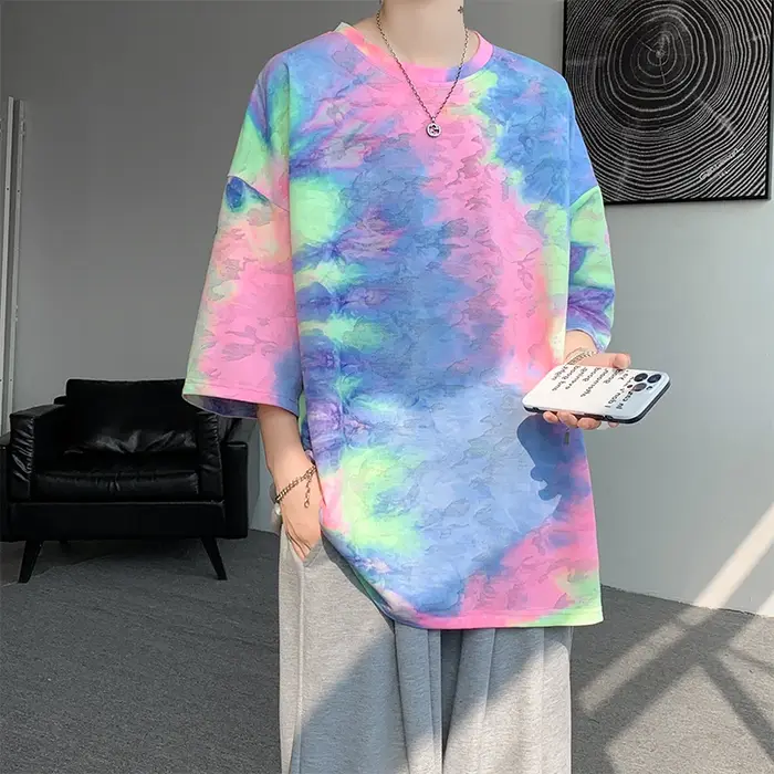 Y2k Tie-Dye T-shirt pour hommes coréen Streetwear 2025 été à manches courtes