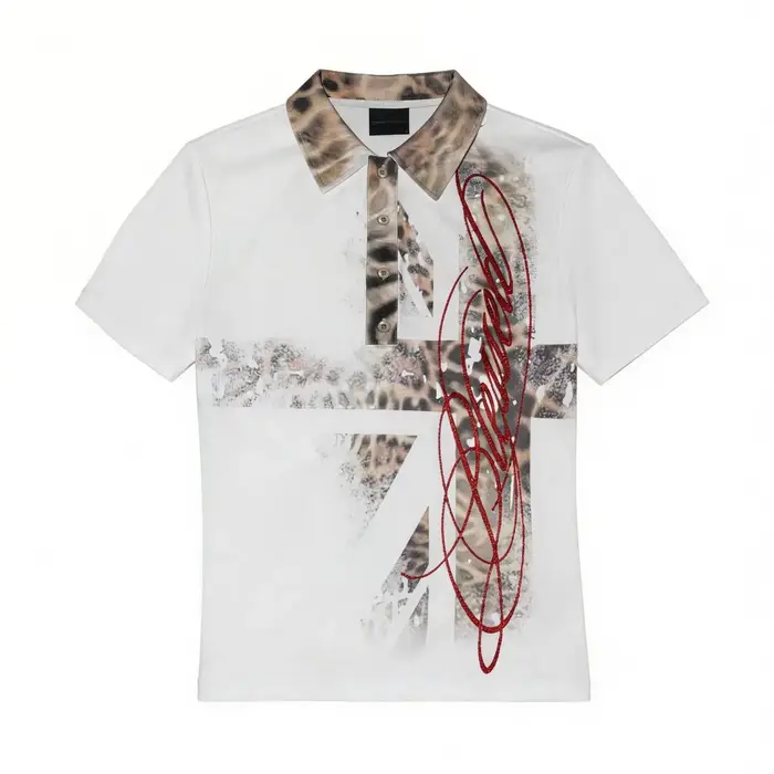Polo homme Y2K Union Jack imprimé léopard rouge pailleté Streetwear Harajuku unisexe coupe ample tendance mode nouvelle arrivée cool