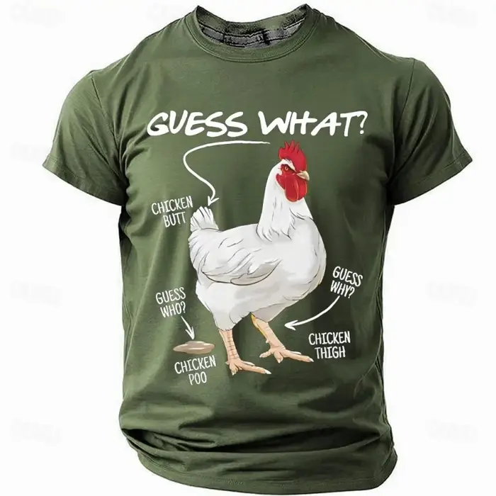T-shirt humoristique pour homme avec impression 3D de poulet « Guess What »