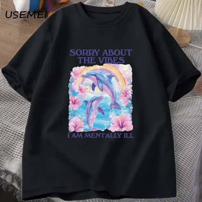 Désolé sur les vibrations T-shirt unisexe idiot bizarre T-shirt drôle mentalement T-shirt coton à ma