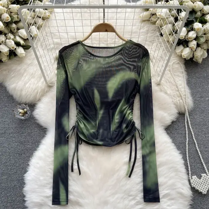 Vinatge Tie-dye T-shirts femmes Sexy mode vacances à manches longues hauts décontracté chemise conception automne printemps femme Streetwear Ins